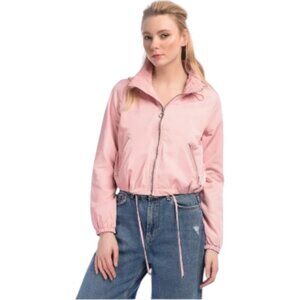 Bershka flamingo pink zip hoodie windbreaker jacket size L